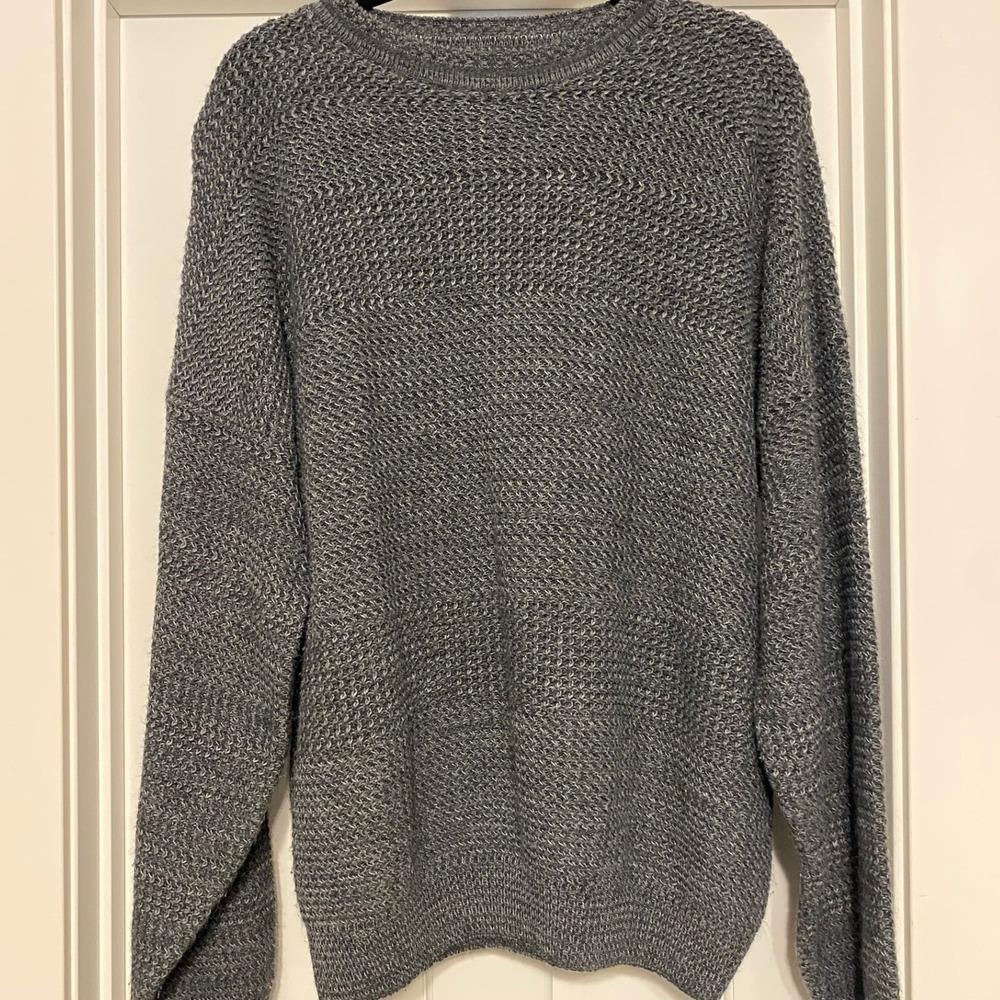 David Taylor Gray Textured Knit Crew Neck Sweater XL Heritage Academia Oversized